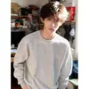 Sudadera blanca juvenil para hombre, camiseta de manga larga con cuello redondo de peso pesado forrada de forro polar para invierno, nuevo estilo primavera y otoño, camiseta interior base