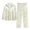 Conjunto de Duas Peças Jacquard Embossado de Seda Gelo com Mangas Longas e Bojos no Peito, Confortável e Macio Conjunto de Roupa de Casa para Mulheres
