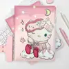 Pijama Rosa, Gato Fofo, Caderno A5 Encadernado em Couro, Caderno Listrado de Desenho Animado de Alta Qualidade, Caderno com Páginas Coloridas, Caderno Diário de Couro PU
