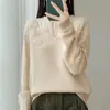 Suéter grueso de lana de seda de siete puntas para mujer, cuello semiabierto, prenda interior de punto, estilo holgado y relajado, ganchillo hecho a mano