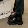 Sapatos de Couro Pequenos de Estilo Britânico com Sola Grossa para Mulheres 2025 Novos Mocassins Slip-On de Velcro para Primavera e Outono Mocassins
