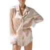 Conjunto de pijama de mujer europea y americana, ropa de hogar francesa con plumas de primavera transfronterizas, conjunto de dos piezas de camisa y pantalones cortos para mujer de Amazon