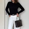 Top minimalista de estilo coreano para mujer, elástico, ajustado, ligeramente transparente, de manga larga, perfecto para el uso diario, tanto como capa interior como exterior, un básico esencial