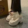 Sapatos de couro estilo britânico para mulheres 2024 Verão novo estilo salto grosso estilo fada doce arco Pearl Mary Jane sapatos de camada única