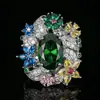 Anillos de Joyería, Accesorios, Anillos Abiertos con Piedra Preciosa Verde Pavo Real Brillante, Moda de Alta Gama, Lujo Ligero, Estilo Vintage para Mujer, Venta al por Mayor