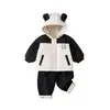Dianxi 2026 Otoño/Invierno Nuevo Conjunto de Chaqueta Acolchada de Felpa con Capucha, Camiseta Básica y Pantalones para Bebé y Niño Pequeño con Diseño de Panda