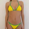 Novo Conjunto de Biquíni Duas Peças Estilo Retro Europeu e Americano Color Blocking Amarrado Estilo Hot Girl para Férias na Praia