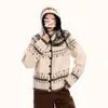 Suéter com capuz de tricô Fair Isle, unissex, nova coleção outono/inverno 2026, cardigã de modelagem solta com um visual sofisticado