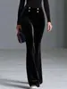 Pantalones acampanados de terciopelo liso transfronterizos para mujer, de cintura alta con doble fila de botones dorados, pantalones de campana fluidos, pantalones de terciopelo dorado vintage adelgazantes