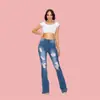 Spot europeu e americano desejo transfronteiriço ebay Amazon novo feminino cintura alta alça com buraco chifre elástico jeans feminino