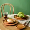 Bandeja de Madera Estilo Japonés Transfronteriza para Uso Doméstico, Plato Rectangular de Madera de Acacia para Frutas, Bandeja de Madera para Filete, Plato de Cena Vintage, Plato Redondo de Madera