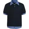 Camiseta de Manga Curta Patchwork Xadrez Colorido High-End Estilo Americano para Homens e Mulheres, Verão Estilo Coreano Estilo Preguiçoso Solto Top com Gola Polo