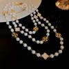 Colar longo de pérolas com flor de diamante, retrô, leve, luxuoso, de lã, com corrente, moderno, elegante, atacado de joias
