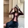 Camisa Base de Manga Larga Retorcida de Color Contrastante Estilo Coreano Falsa de Dos Piezas para Mujer Otoño Nueva Llegada Diseño de Cuello en V Adelgazante Top