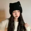 Gorro de lana grueso estilo coreano con orejas de gato para mujer con circunferencia de cabeza grande, gorro de punto cálido y afelpado para clima frío
