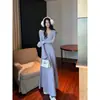 Vestido de Punto Sexy Multicolor Retro para Mujer Navidad Estilo Coreano Cuello Suave Prenda Base Vestido Largo para Mujer Rojo Púrpura