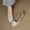 Zapatos de vestir de punta cuadrada de corte bajo estilo francés para mujer, novedad primavera y otoño 2025, tacón bajo, tejidos, transpirables, versátiles, sin cordones, zapatos de vestir