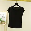 Nueva camiseta de verano para mujer, de modal, cuello redondo, manga corta, fina, holgada, adelgazante, top versátil, camiseta básica de color liso