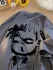 Camiseta de Manga Corta de Algodón Puro con Graffiti Nazha Marca de Tendencia para Hombre Verano 2025 Nueva Camiseta Holgada de Manga Media con Cuello Redondo para Adolescente