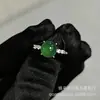 Anel de Prata Banhada com Calcedônia Verde Gelo Incrustada Estilo Chinês Novo, Anel de Jade Ajustável para Mulheres, Joia de Ágata Verde Claro