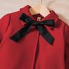Roupa Infantil para Meninas Exportação Europeia e Americana, Novo Estilo Outono, Casaco de Lã de Manga Longa com Laço, Vestido Colete, Vem com Chapéu, Conjunto de Três Peças