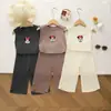 Ropa de Exterior de Verano Nuevo Estilo Traje sin Mangas de Seda Helada para Bebé Niña Moda y Lindo Chaleco de Dibujos Animados Conjunto de Dos Piezas para Niños Pequeños y Medianos