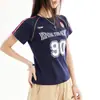 Camiseta de Verano con Estilo Retro Deportivo Nueva Tendencia Cuello Redondo Mangas Raglán Cortas para Mujer Verano Hombro Normal Corte Ajustado Estilo Chica Picante