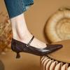 Elegante Pequeno Quadrado Cabeça Gatinho Salto Boca Rasa Moda Salto Alto 2024 Outono Cabeça Pele de Carneiro Mary Jane Sapatos