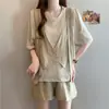 Moda Femenina Tallas Grandes Verano 2026, Camiseta y Pantalones de Pierna Ancha Falsos de Dos Piezas Estilo Chanel, Conjunto Casual Adelgazante de Dos Piezas
