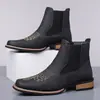 Botas Bordadas Masculinas Slip On Botas de Cano Curto com