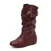 Hebilla de cinturón estilo europeo y americano, botas de moda de punta redonda con aumento interno de altura, botas de mujer de talla grande hasta la pantorrilla, comercio exterior transfronterizo dropshipping 13-3
