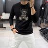 Camiseta de Manga Larga de Moda para Hombre, Cuello Redondo, Oso de Dibujos Animados con Diamantes Calientes Camiseta Interior, Cómoda y Versátil, Camiseta Interior Juvenil Trbottomy