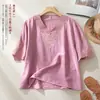 2026 Verano Nuevo Retro Artístico Algodón Lino Alta Gama Bordado Pesado Camisa Cuello en V Holgada Adelgazante Versátil Top