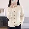 Cárdigan de punto de algodón puro para mujer, nuevo estilo otoño e invierno, cuello redondo, engrosado, abotonado, top versátil, moderno y cómodo