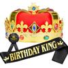 Corona de Rey Sombrero de Cumpleaños Infantil Fiesta Tela Dorada Sombrero Corona Set de Cinturón y Broche Decoración de Fiesta