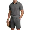 Conjunto de polo jacquard texturizado para hombre transfronterizo, conjunto de dos piezas de verano americano casual de manga corta + pantalones cortos para hombre en Amazon