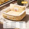 Cama para gato con estampado de dibujos animados para otoño e invierno, sofá para siesta de mascotas con respaldo y cojín, cama cálida de felpa para perro
