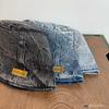 P3ACHGO! Chapéu de pescador em jeans lavado vintage com logo de imitação de madeira para homens e mulheres com proteção solar para lazer ao ar livre para rosto pequeno