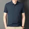 Verão Novo Celulose Respirável Polo Camiseta Masculina Camiseta Masculina Solta Masculino Lasel Cor Sólida Manga Curta Masculino