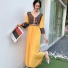 Vestido de estilo étnico de algodón y lino Xinjiang Yunnan Qinghai Sanya Tailandia turismo vestido de estilo étnico para adelgazar la cintura