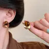 Pendientes de Disco Manchados Color Café Retro de Diseño de Nicho para Mujer, Pendientes de Alta Gama, Pendientes Versátiles Elegantes de Otoño e Invierno
