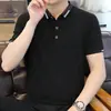 Camisa Polo Masculina de Verão Cor Sólida com Gola Lapela para Negócios