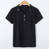 Primavera e Verão Nova Camiseta Feminina de manga curta Solid Color All-match Roupas estilo coreano Botão de Lapela Slim-fit Top 6702