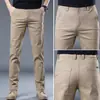Pantalones casuales rectos de corte slim de color caqui de alta gama italianos, nuevo modelo de primavera, pantalones de vestir versátiles para hombres de mediana edad
