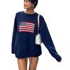 Transfronterizo Europeo y Americano Otoño e Invierno 2024 Explosiones Bandera Americana Suéter de Punto para Mujer Elegante Casual Combinable Cuello Redondo Manga Larga Suéter