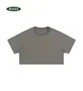Novo top feminino de cor sólida para o verão, 210g, cropped, caimento justo, com ombros normais, estilo curto, sem botões, algodão puro, manga curta