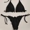 Amazon 2027 Nuevo Bikini de Dos Piezas Triángulo con Cordones y Cuello Halter para Mujer Traje de Baño Sexy de Cintura Alta Europeo y Americano Venta al por Mayor