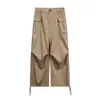 Pantalones cargo de paracaidista retro estilo japonés Nanxia con cordón en el bolsillo para hombre, pantalones casuales funcionales para exteriores de pierna recta y pierna ancha