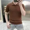 Camisa Polo de Punto de Manga Corta para Hombre Rayada con Media Cremallera Estilo Old Money Seda Helada Verano Venta al por Mayor de Fábrica Transfronteriza
