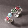 Anillo de flores pequeñas con goteo de aceite colorido y lindo estilo coreano, ajustable, combina con todo, ligero, de lujo, a la moda, simple, nuevo